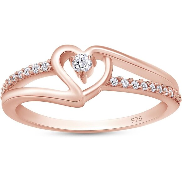 Bypass Heart Promise Ring for Women 1/10 Carat Round Moissanite Natural or Lab
